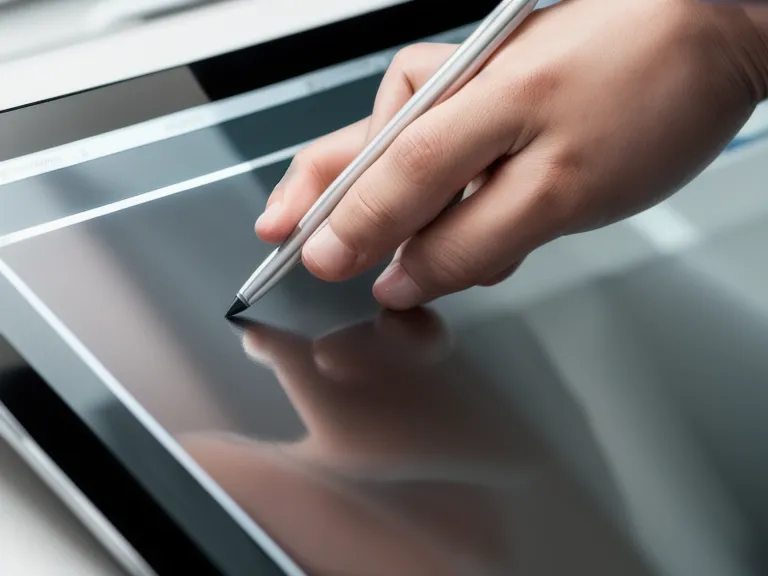 Nahaufnahme eines Labortechnikers, der KI-gestützte Daten auf einem Tablet im Chemielabor analysiert.